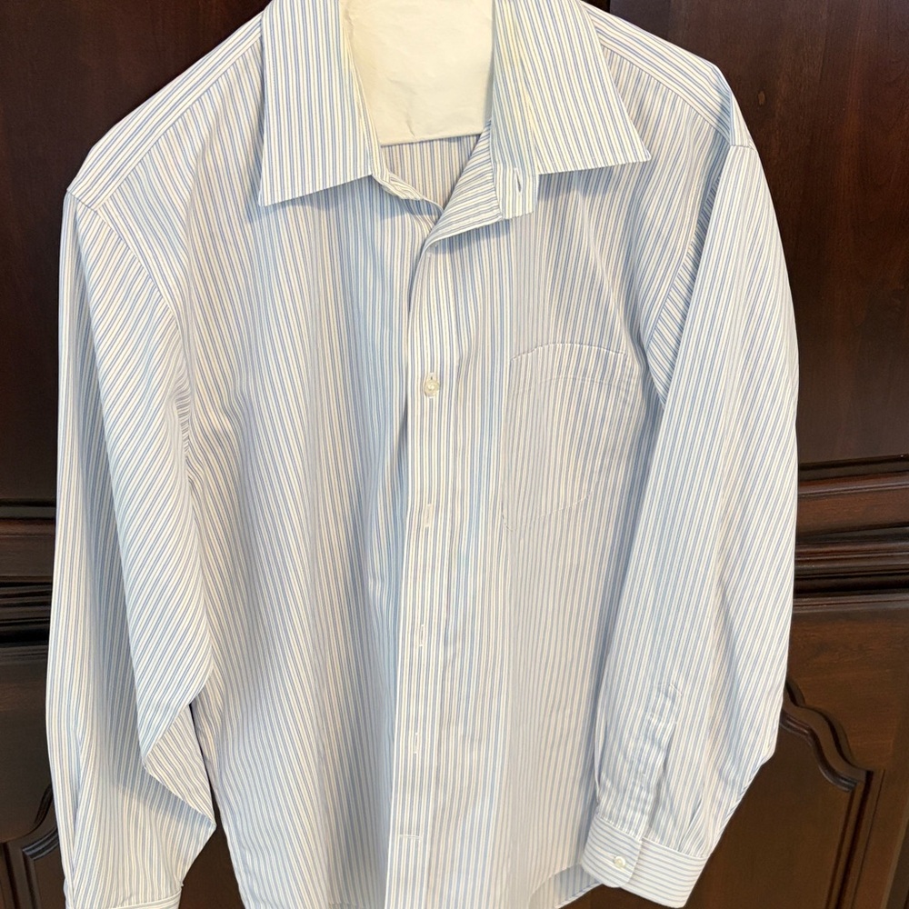 Lands' End Light Blue and White Pinstripe Dress Shirt